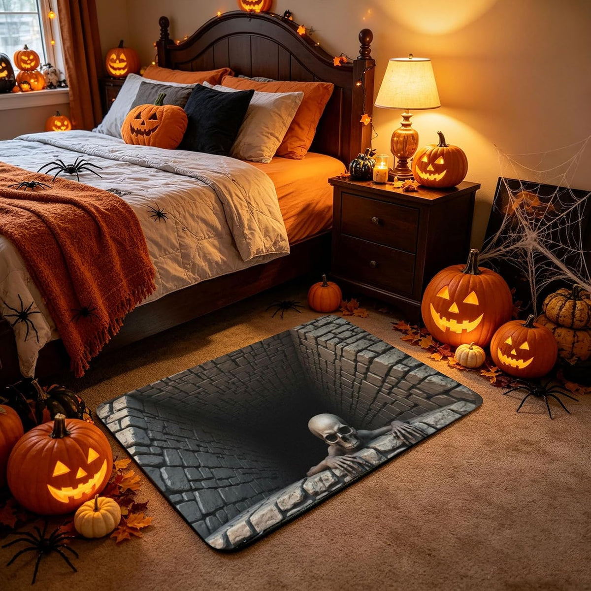 3D Halloween Skull Doormat – Optical Illusion Crystal Velvet Rug