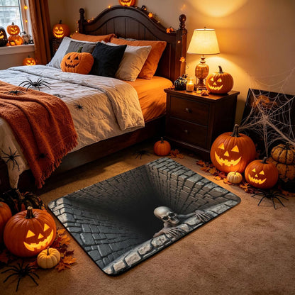 3D Halloween Skull Doormat – Optical Illusion Crystal Velvet Rug