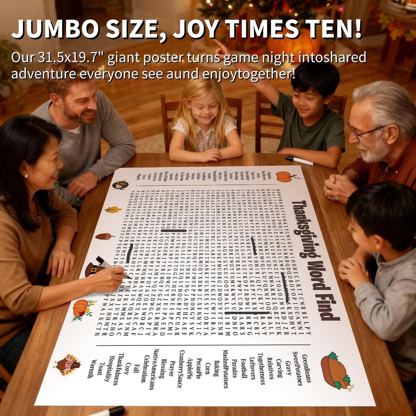 Jumbo Thanksgiving Word Search Poster – Giant 31.5"x20" Wall Game