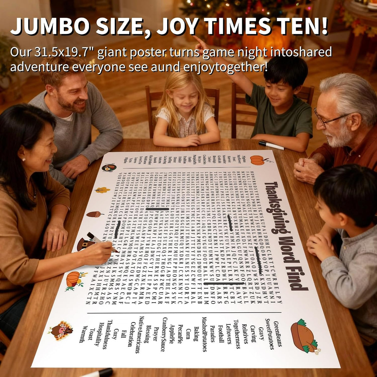 Jumbo Thanksgiving Word Search Poster – Giant 31.5"x20" Wall Game