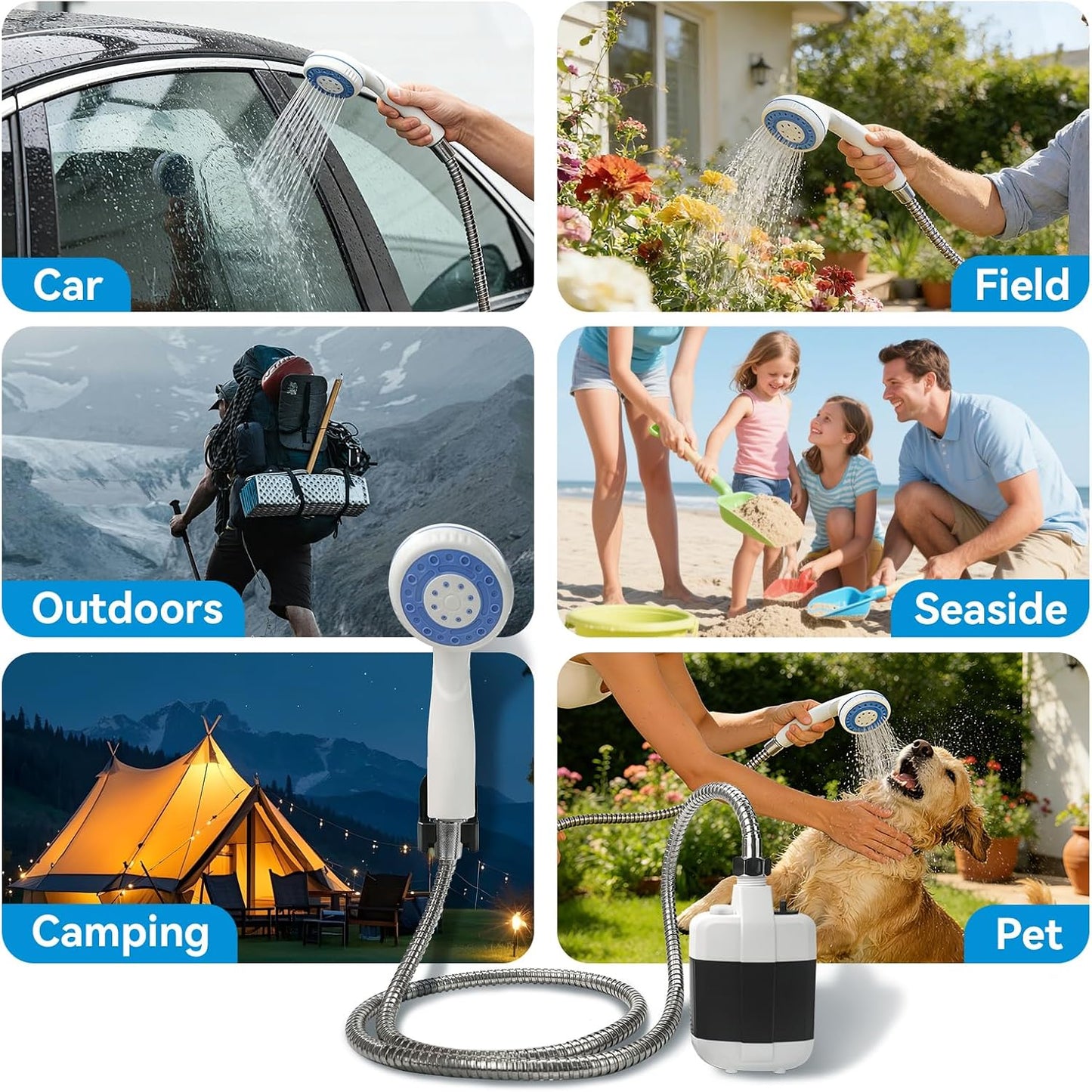 Portable Camping Shower – 1500mAh Self-Priming USB Electric Shower