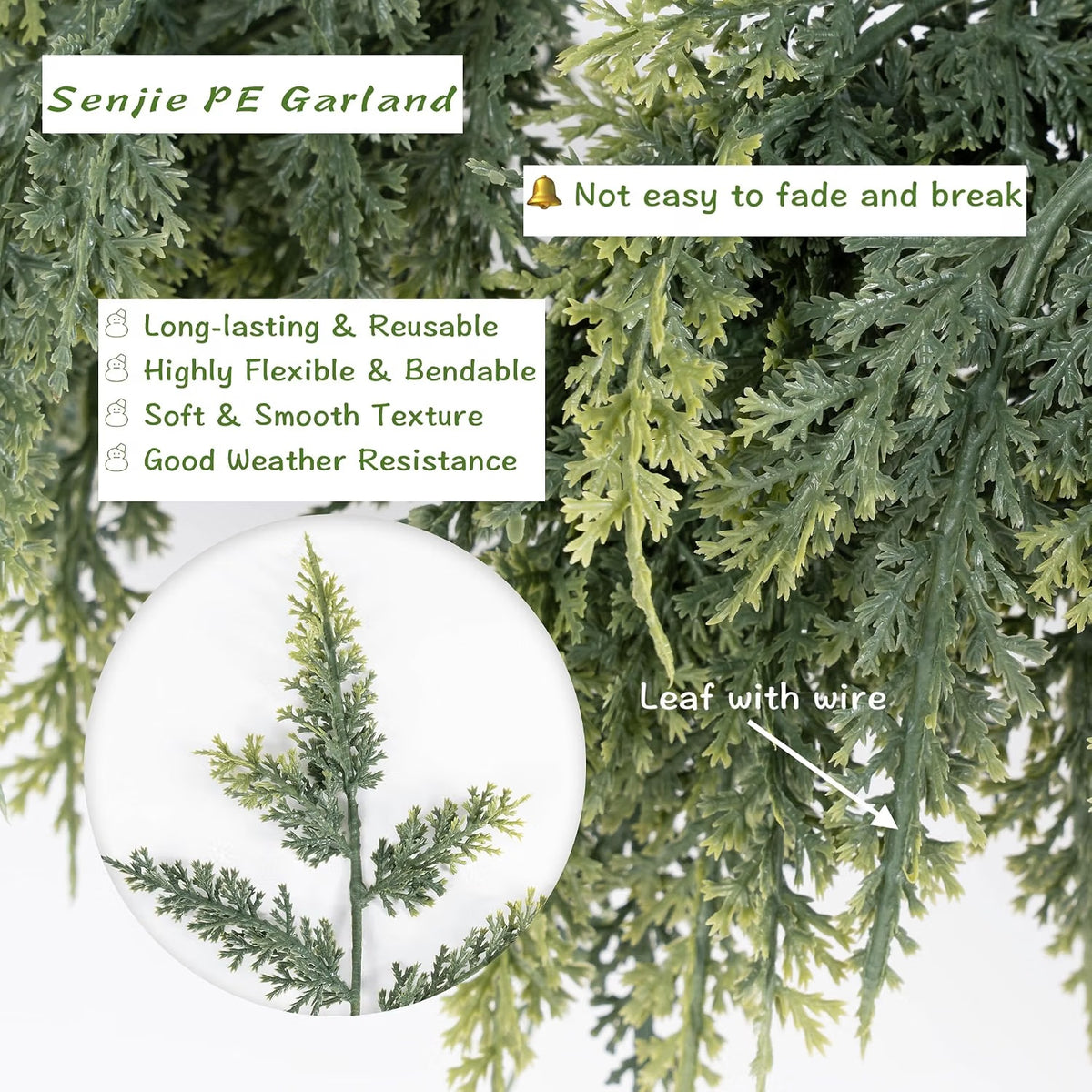 Artificial Christmas Cedar Garlands – Realistic Faux Greenery for Fireplace & Holiday Home Decor