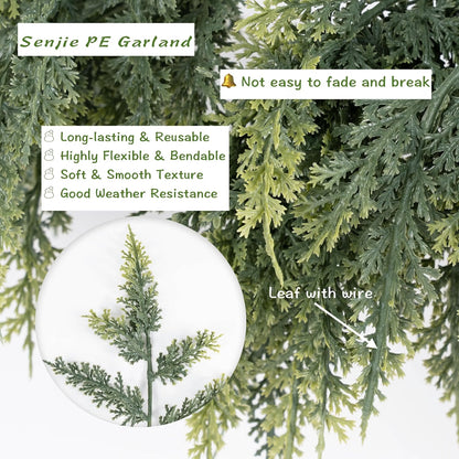 Artificial Christmas Cedar Garlands – Realistic Faux Greenery for Fireplace & Holiday Home Decor