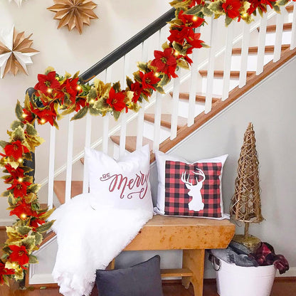 Poinsettia String Artificial Flower Holiday Lights