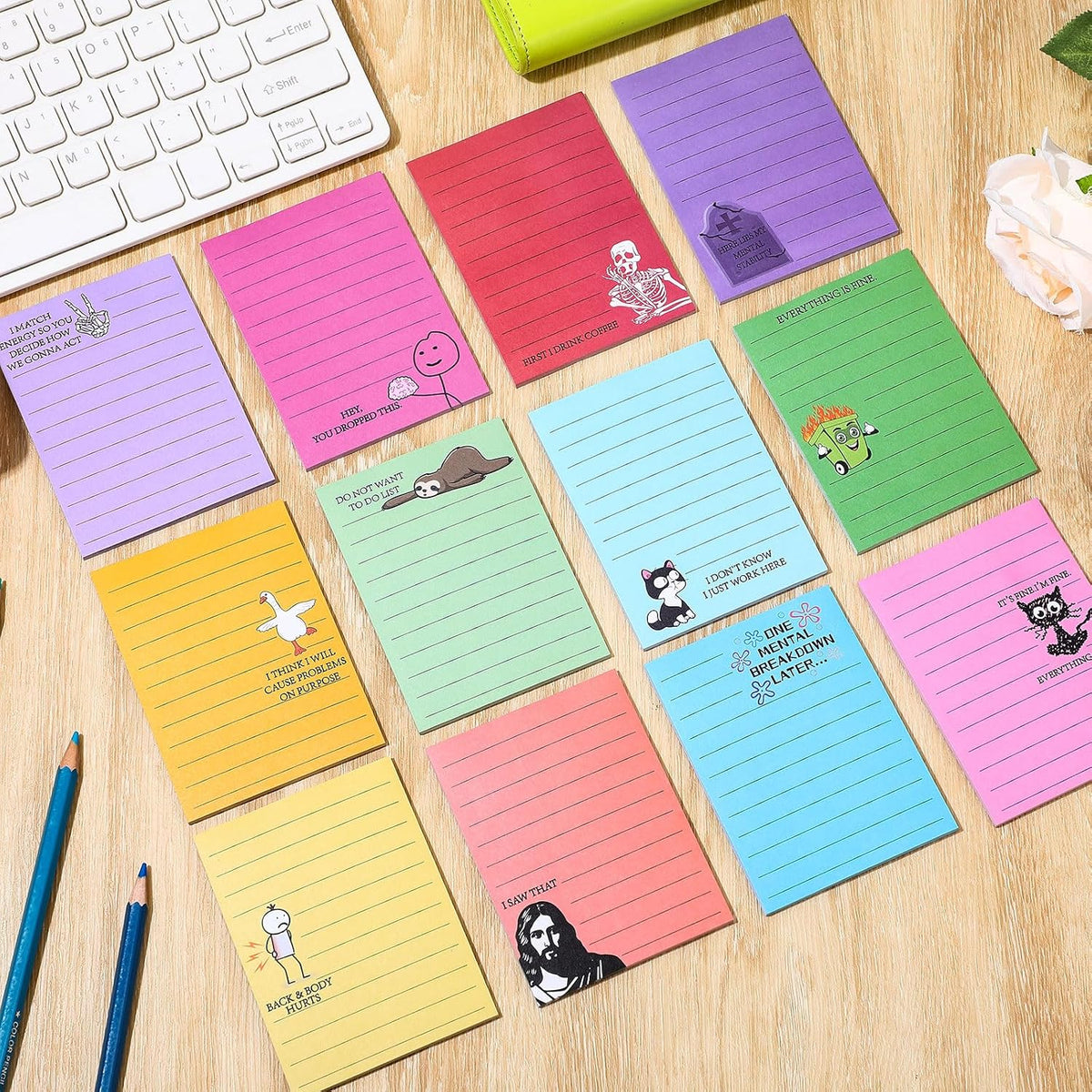 12 Pcs Funny Sticky Notes for Work 4x3''