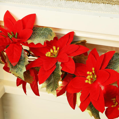 Poinsettia String Artificial Flower Holiday Lights