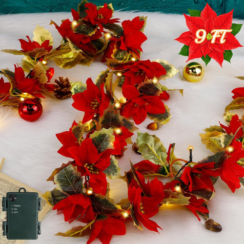 Poinsettia String Artificial Flower Holiday Lights