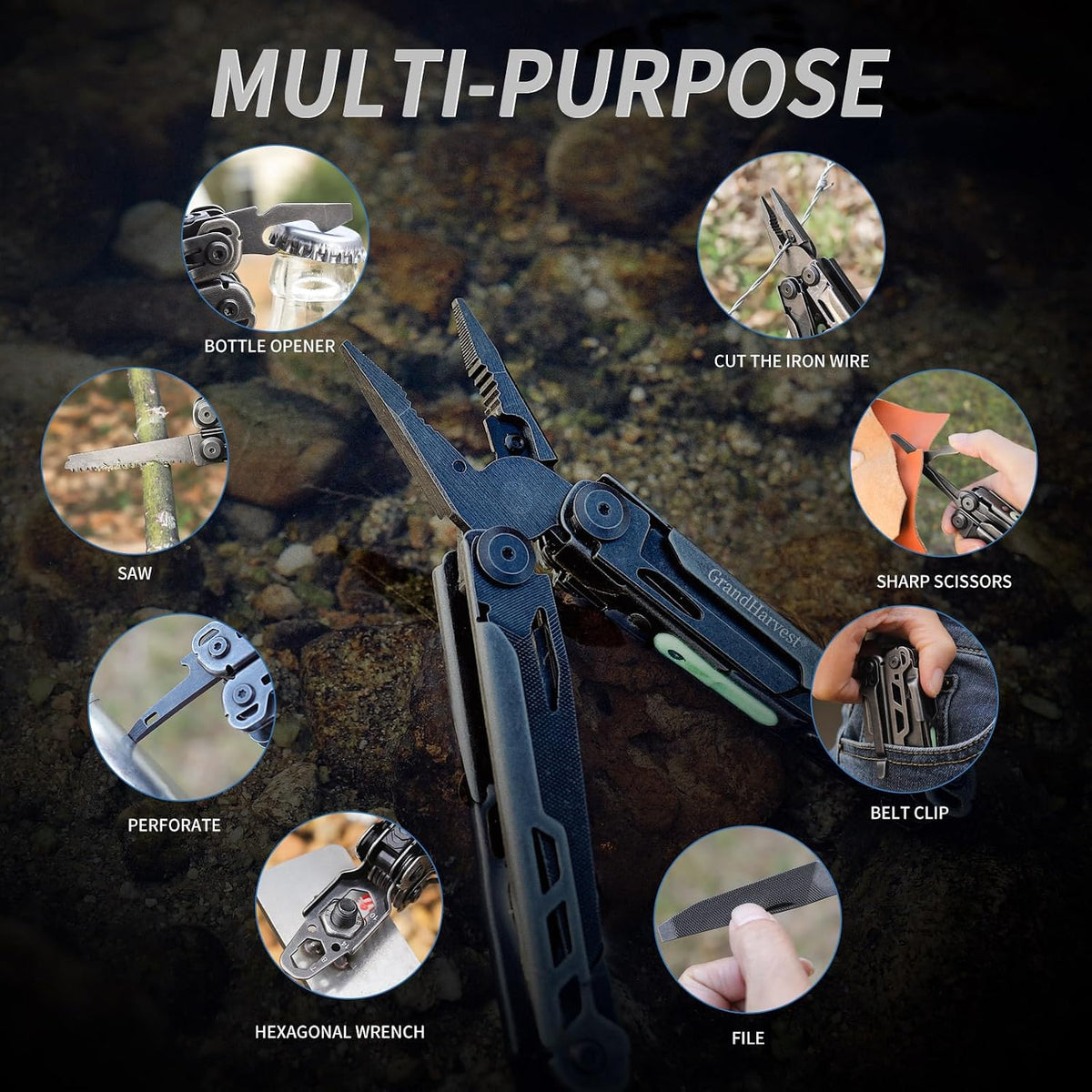 28-in-1 Stainless Steel Multitool with Self-Locking Pliers