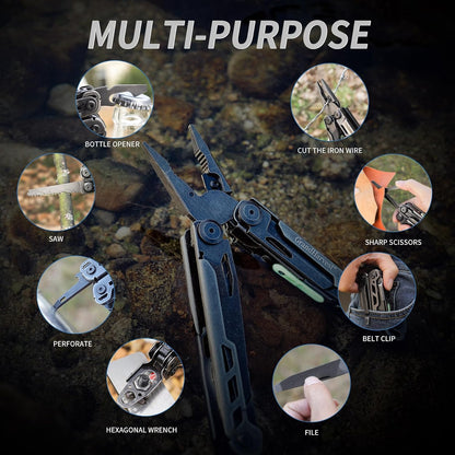 28-in-1 Stainless Steel Multitool with Self-Locking Pliers
