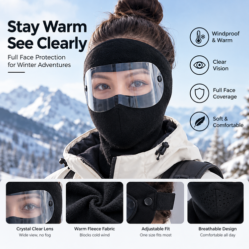 Winter Windproof Face Mask – Full-Coverage Thermal Shield with Clear Lens