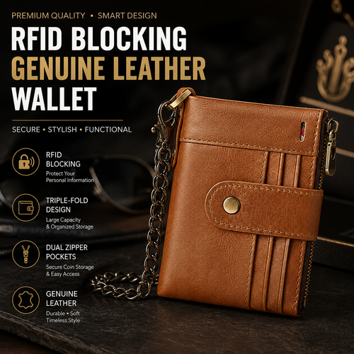 Rfid Blocking Genuine Leather Wallet