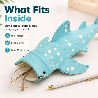 Whale Shark Glasses Case – Handmade Leather Shark Eyewear Pouch