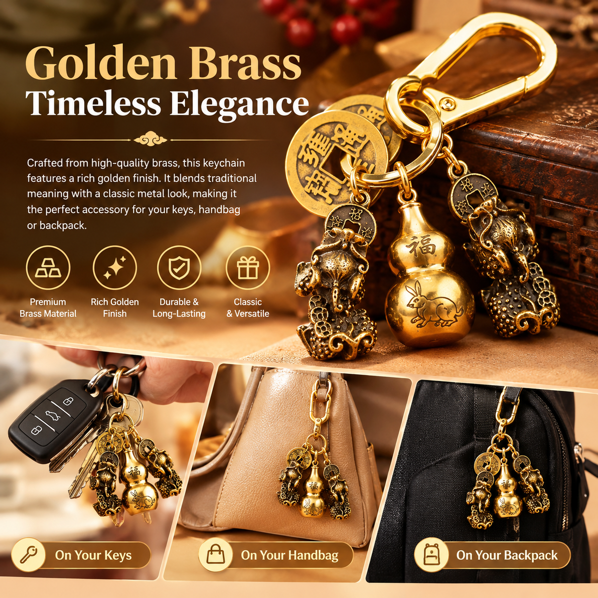 Chinese Pixiu Fortune Keychain – Brass Zodiac Protection Charm