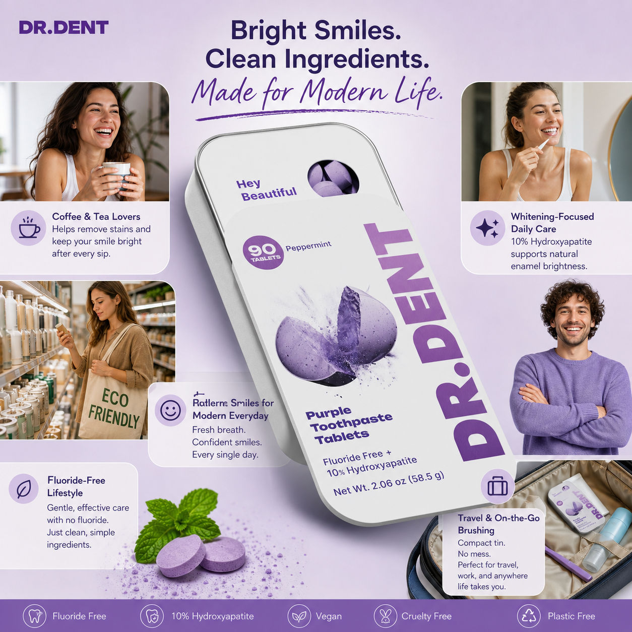 Purple Toothpaste Tablets with Hydroxyapatite & PAP – Fluoride-Free