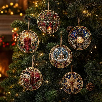6Pcs DIY Wooden Christmas Tree Diamond Painting Ornaments