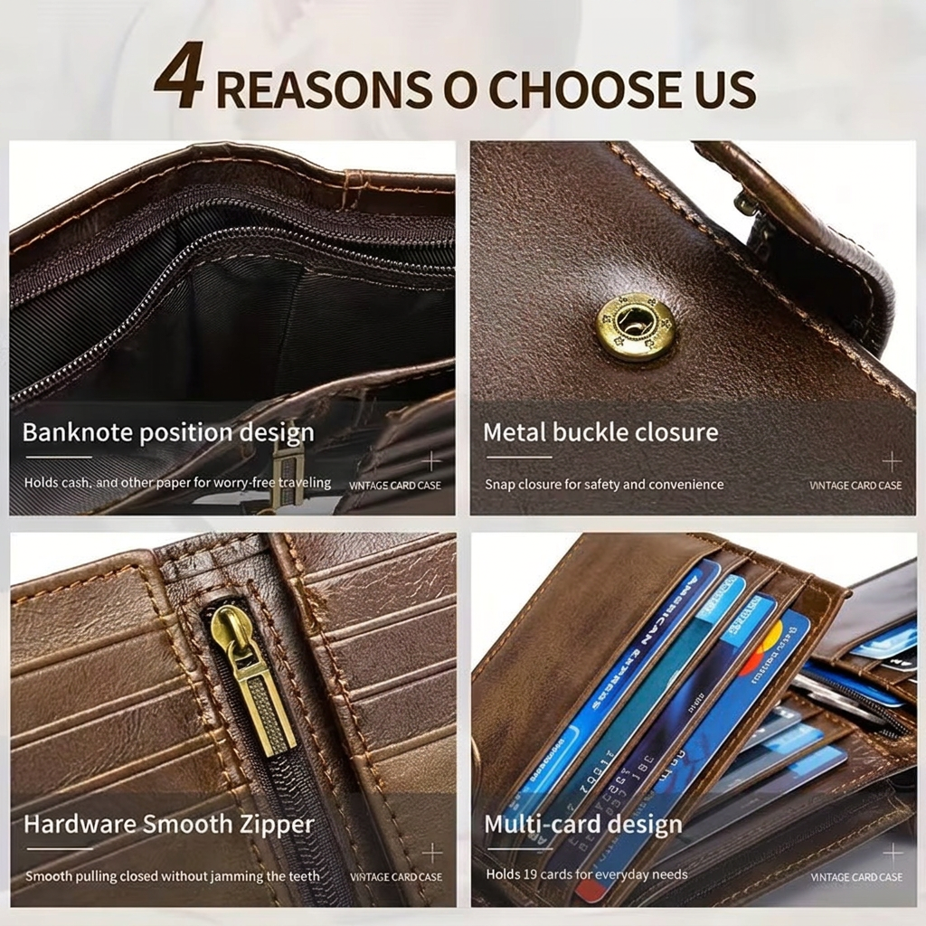 Men’s Genuine Leather Wallet – Slim 19-Card Business Wallet