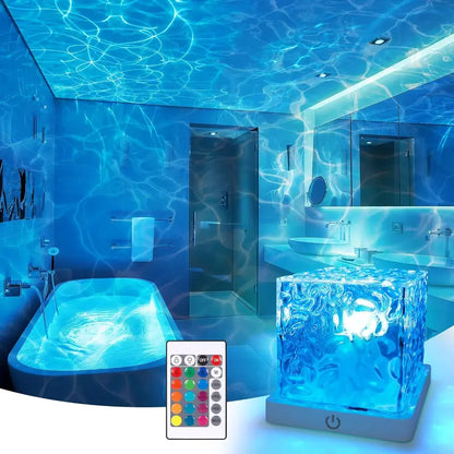 Rechargeable Waterproof Shower Light -16 Colors Ocean Wave Projector with Remote