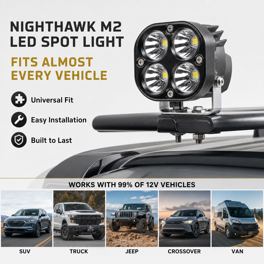 NightHawk M2 Vehicle-Mounted LED Spot Light – Scan More Ground, Extreme Brightness