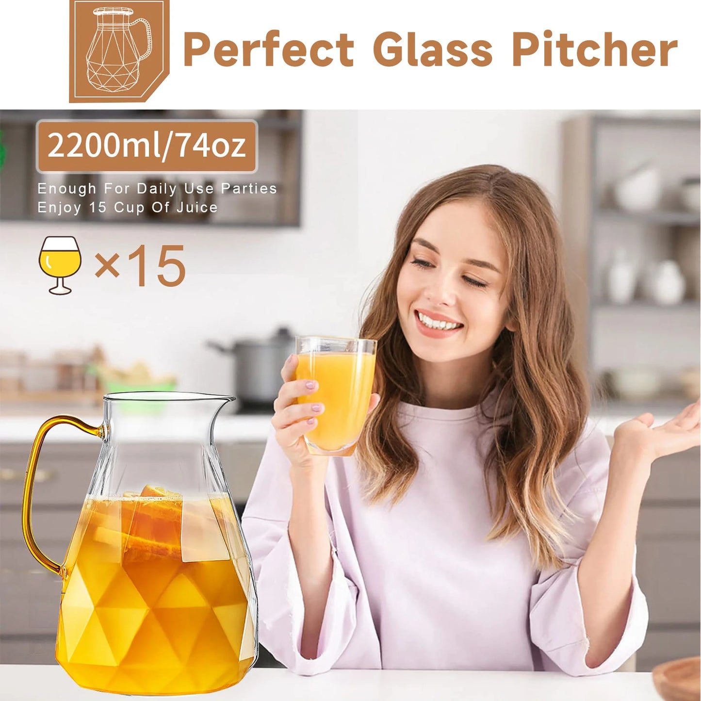Glass Pitcher with Lid Beverage Carafe