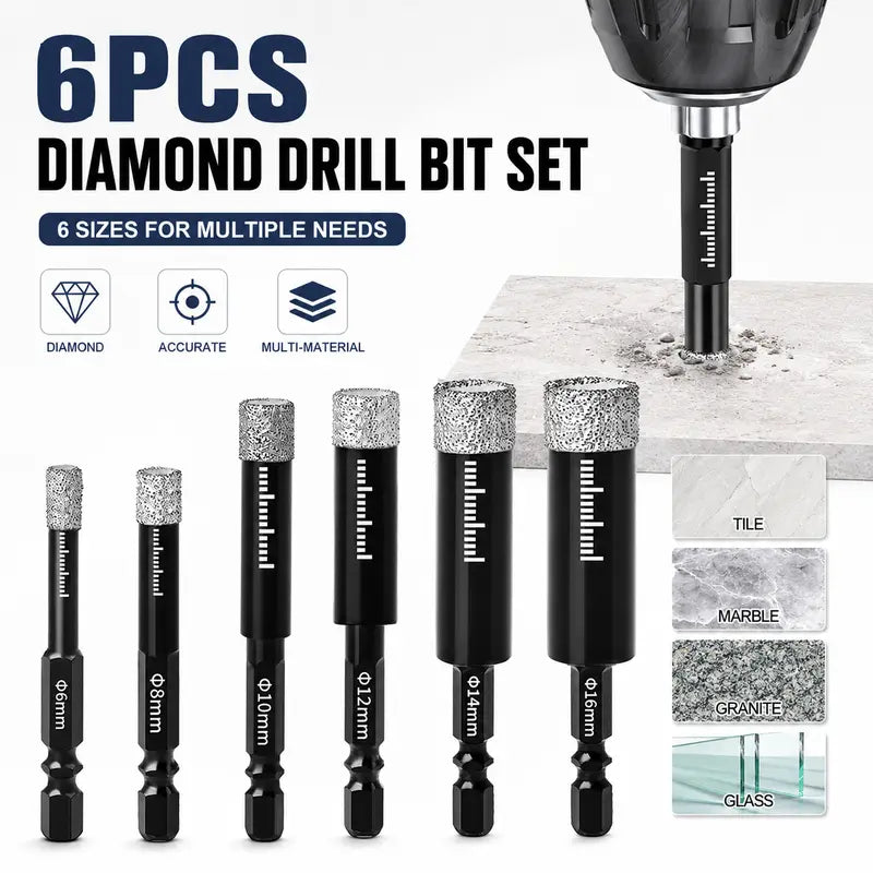 6 Pcs Brazed Diamond Drill Bits Set