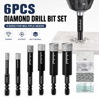 6 Pcs Brazed Diamond Drill Bits Set