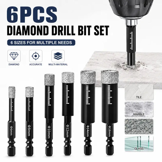 6 Pcs Brazed Diamond Drill Bits Set