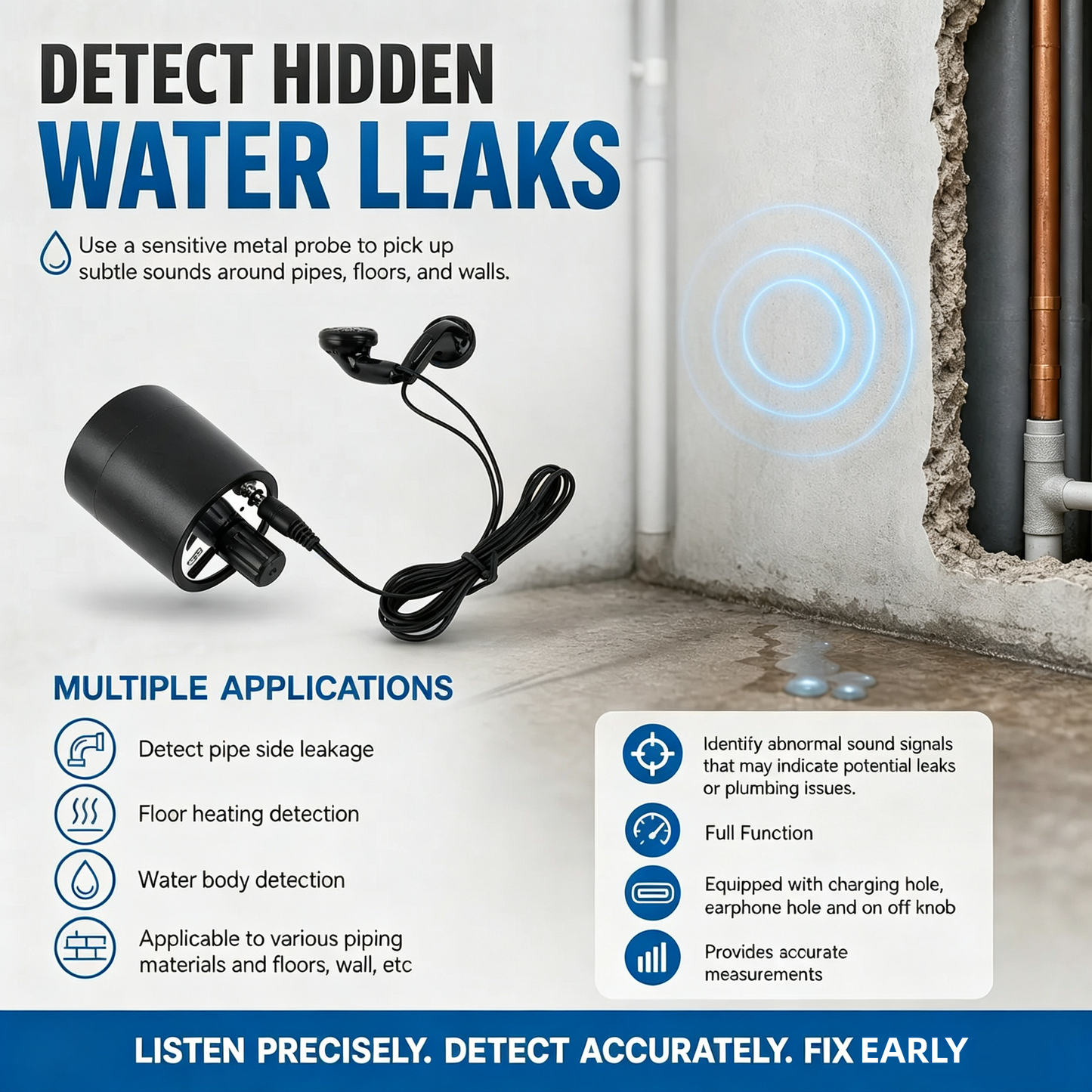 Sound Amplifier for Water Leak & Pipe Detection