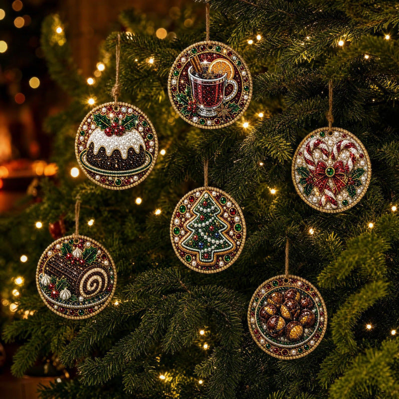 6Pcs DIY Wooden Christmas Tree Diamond Painting Ornaments