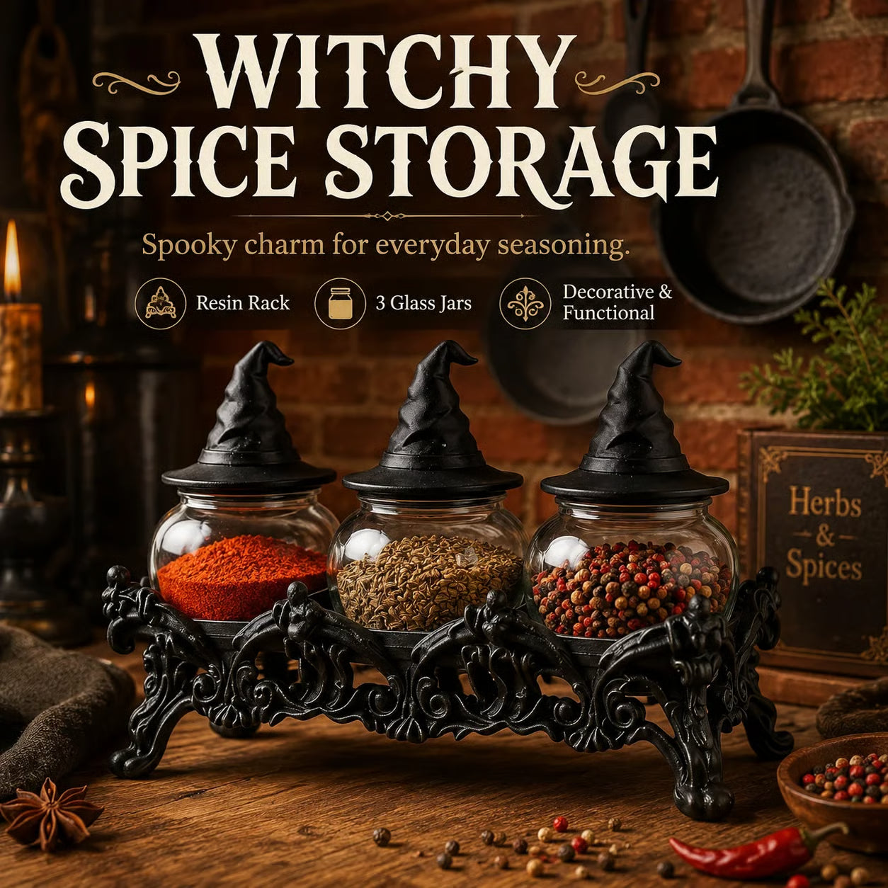 Witch-Hat Gothic Spice Jar Set