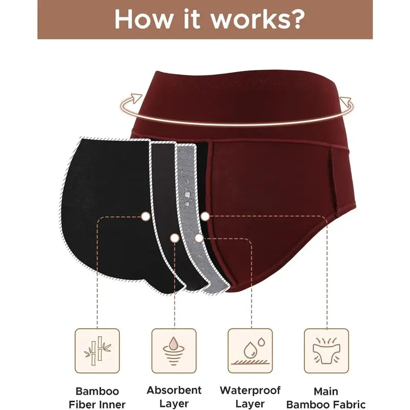 Women's Hi-Waist Bamboo Viscose Heavy Flow Period Underwear 3-Pack