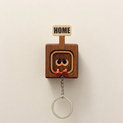 Handmade Wooden Magnetic Key Holder – 3 Cute Cartoon Wall Hooks & Charms