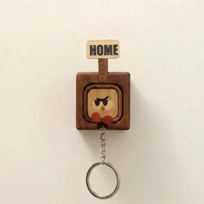 Handmade Wooden Magnetic Key Holder – 3 Cute Cartoon Wall Hooks & Charms