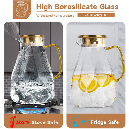 Glass Pitcher with Lid Beverage Carafe
