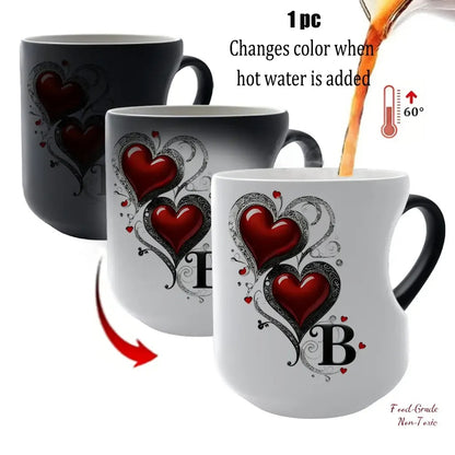 Magic Heart Initial Mug – 26 Letters, Color-Changing Ceramic, 11oz
