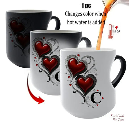 Magic Heart Initial Mug – 26 Letters, Color-Changing Ceramic, 11oz