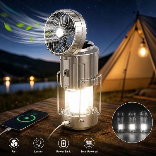 Solar Camping Lantern Fan Rechargeable LED Light Power Bank