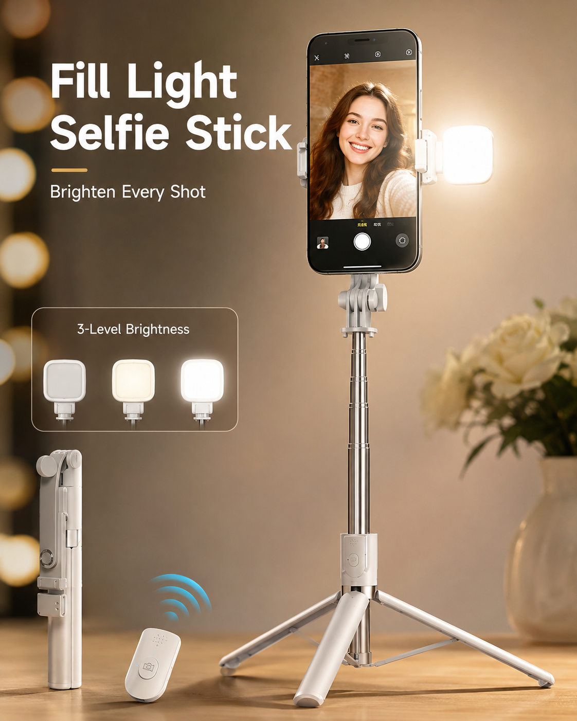 1.7M All-in-One Phone Tripod & Selfie Stick – Remote Shutter, Optional Beauty Light