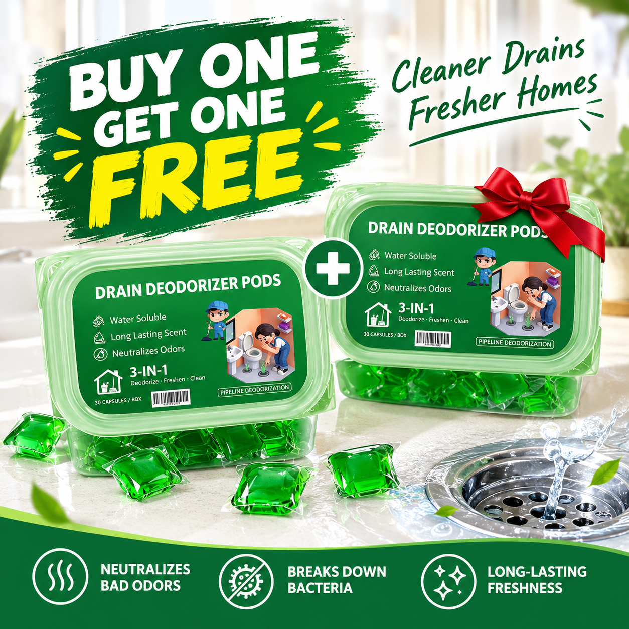 Drain Deodorizer Pods – Long-Lasting Pipe Freshener Beads for Kitchens & Bathrooms