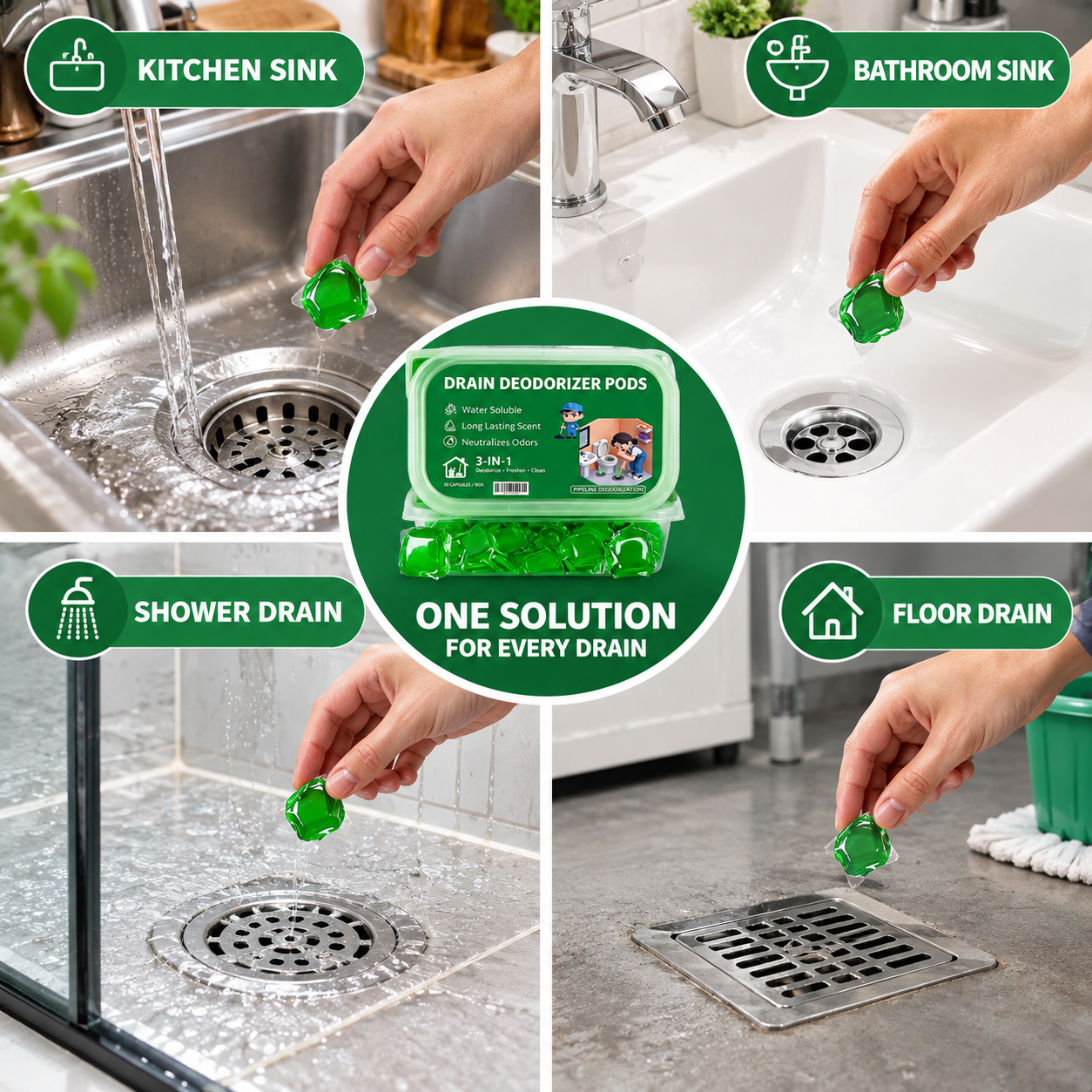 Drain Deodorizer Pods – Long-Lasting Pipe Freshener Beads for Kitchens & Bathrooms