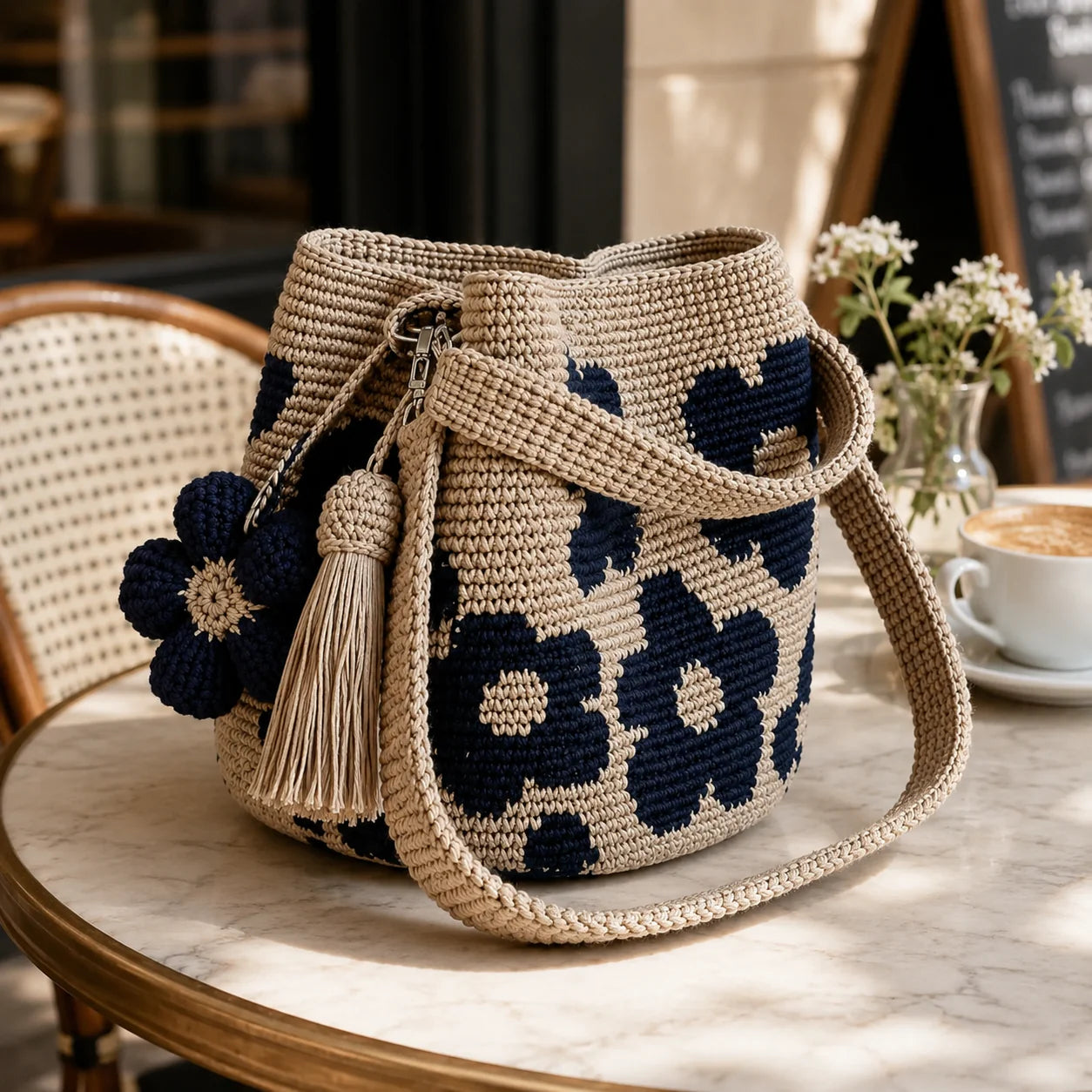 Handmade Crochet Flower Tote