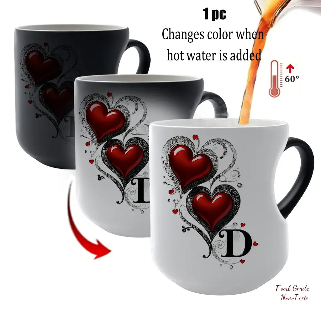 Magic Heart Initial Mug – 26 Letters, Color-Changing Ceramic, 11oz