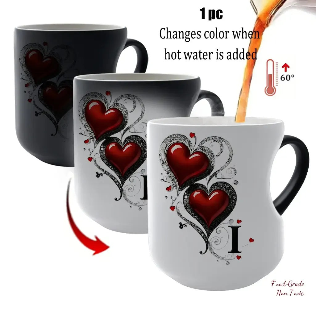 Magic Heart Initial Mug – 26 Letters, Color-Changing Ceramic, 11oz