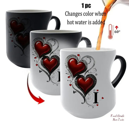 Magic Heart Initial Mug – 26 Letters, Color-Changing Ceramic, 11oz
