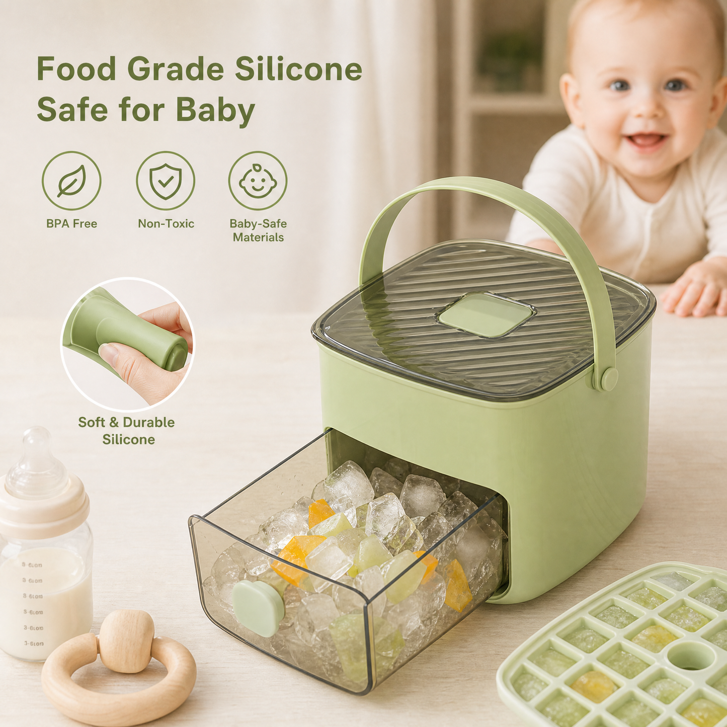 🧊48-Grid Push-Type Ice Maker Tray – Easy Release Countertop Ice Maker with Drawer & Lid