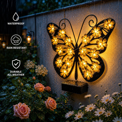 Solar Metal Butterfly Wall Art Light – 30 LED Outdoor Garden Decor Gift
