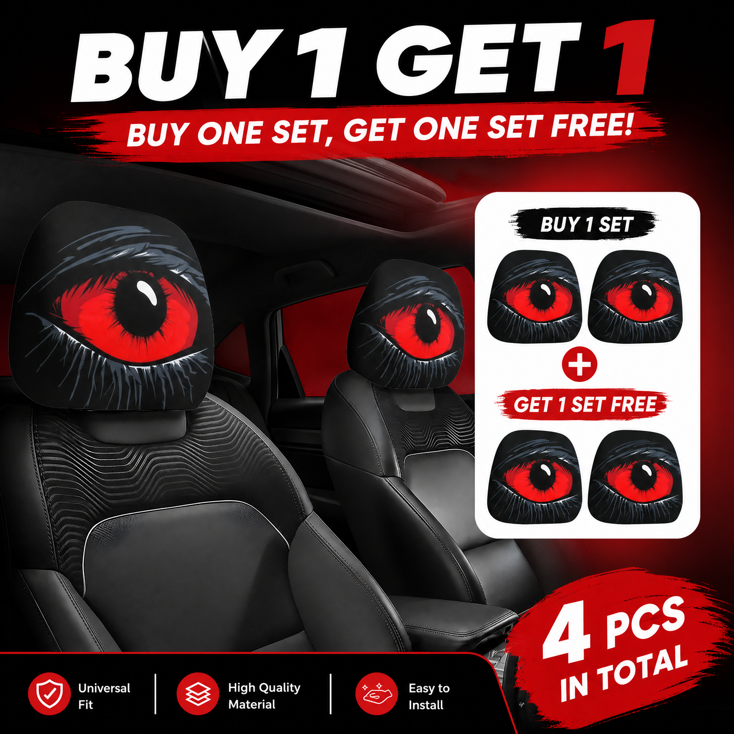 🔥2 PCS Red Devil’s Eye Car Headrest Covers – Gothic Interior Upgrade