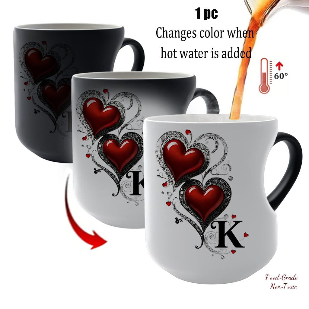 Magic Heart Initial Mug – 26 Letters, Color-Changing Ceramic, 11oz