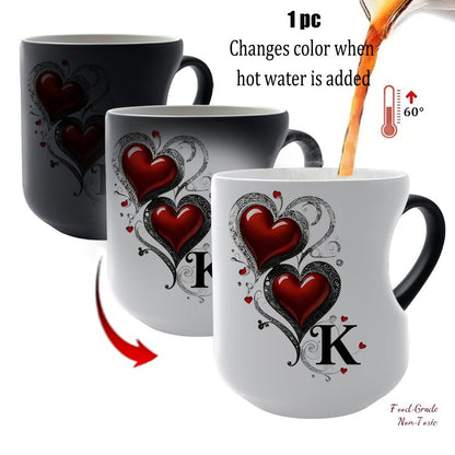 Magic Heart Initial Mug – 26 Letters, Color-Changing Ceramic, 11oz