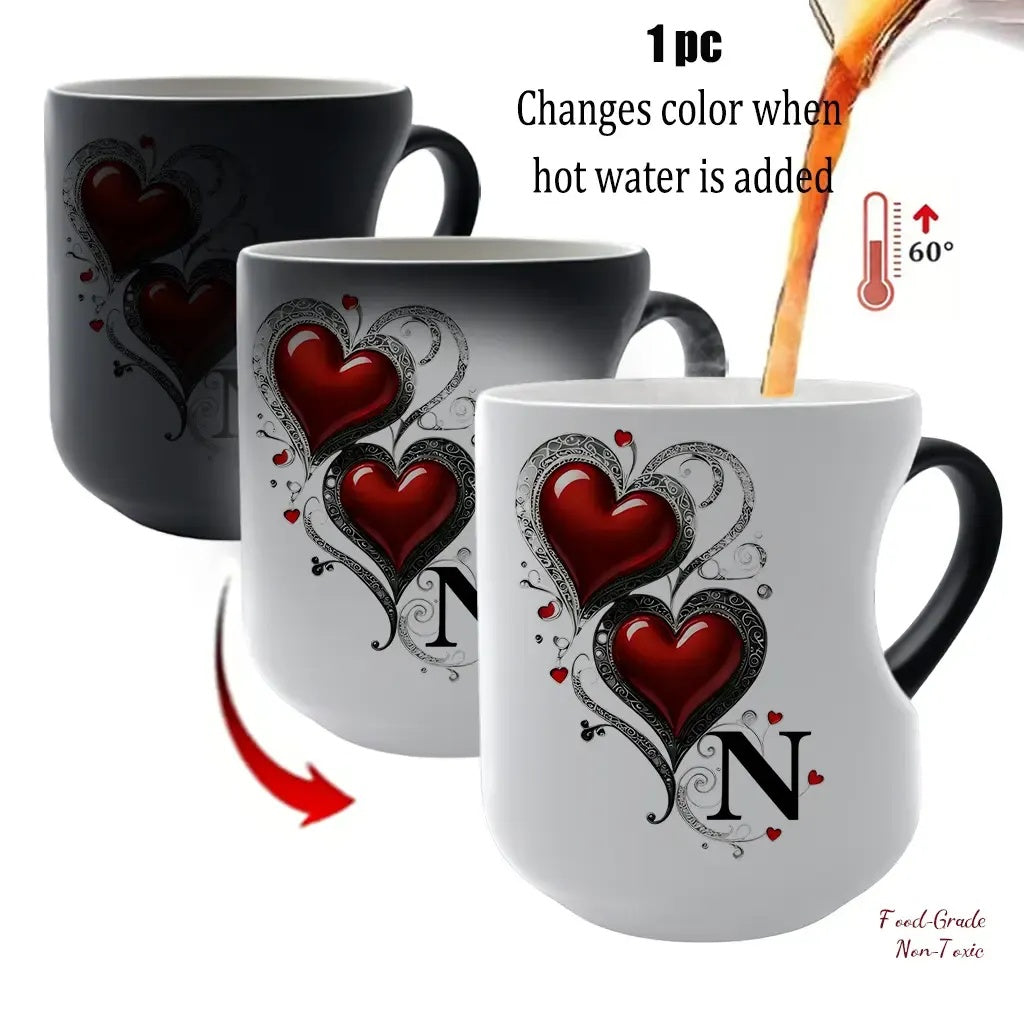 Magic Heart Initial Mug – 26 Letters, Color-Changing Ceramic, 11oz
