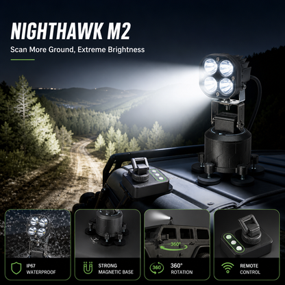 NightHawk M2 Vehicle-Mounted LED Spot Light – Scan More Ground, Extreme Brightness